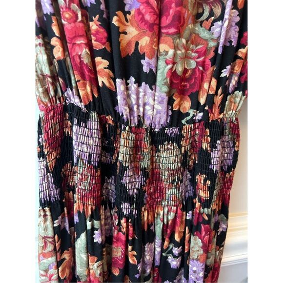 Vintage 80's Dennis Goldsmith Floral Smocked Waist Midi Dress sz 14 Grandmacore, - Picture 7 of 11